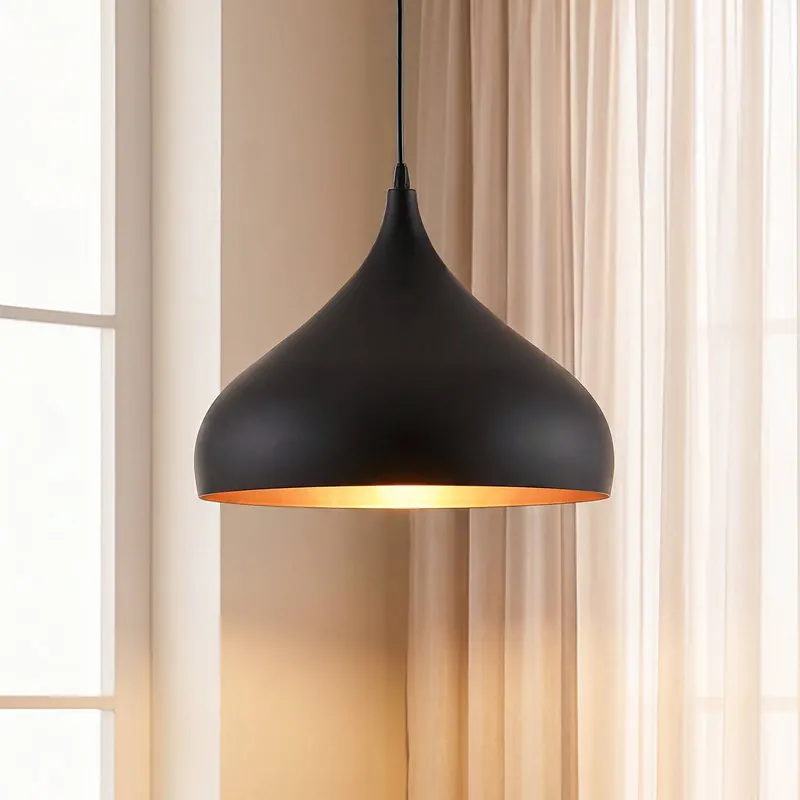 Lampa wisząca Lindby Ritana, czarno-złoty, metal, Ø 31 cm, E27