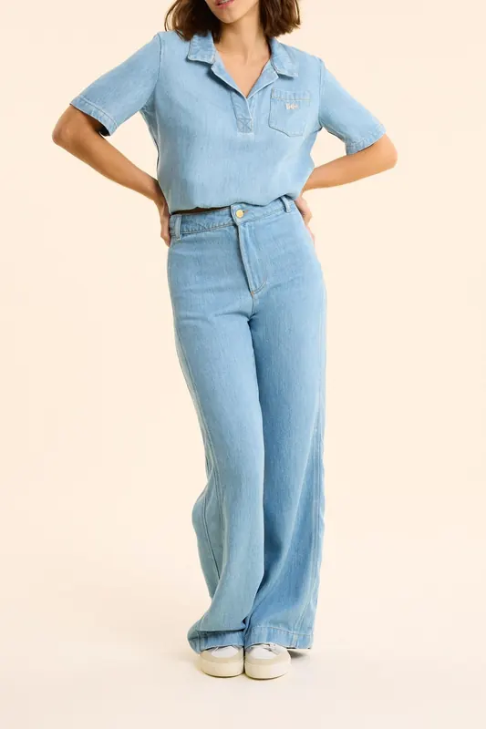 ICode Faded Blue Wide-leg Jeans Bleach Maat: 32 | Flared Jeans Outlet | Dames | Blauw