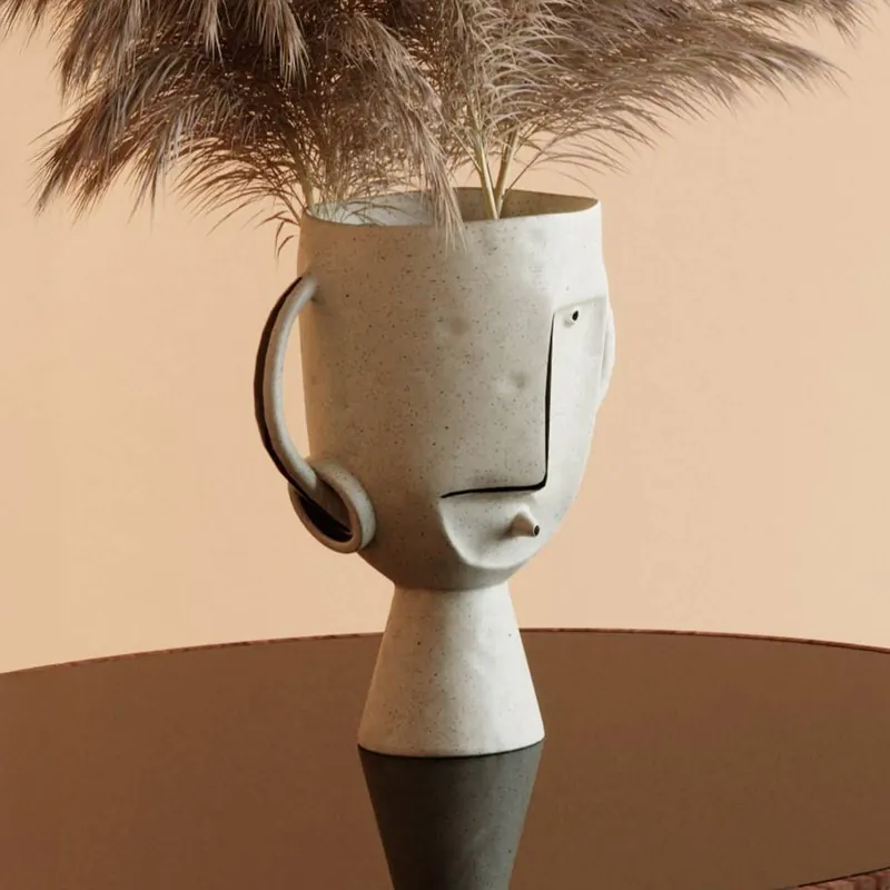 Wazon KARE Face Pot, wysokość 30 cm, kamionka szkliwiona, malowany