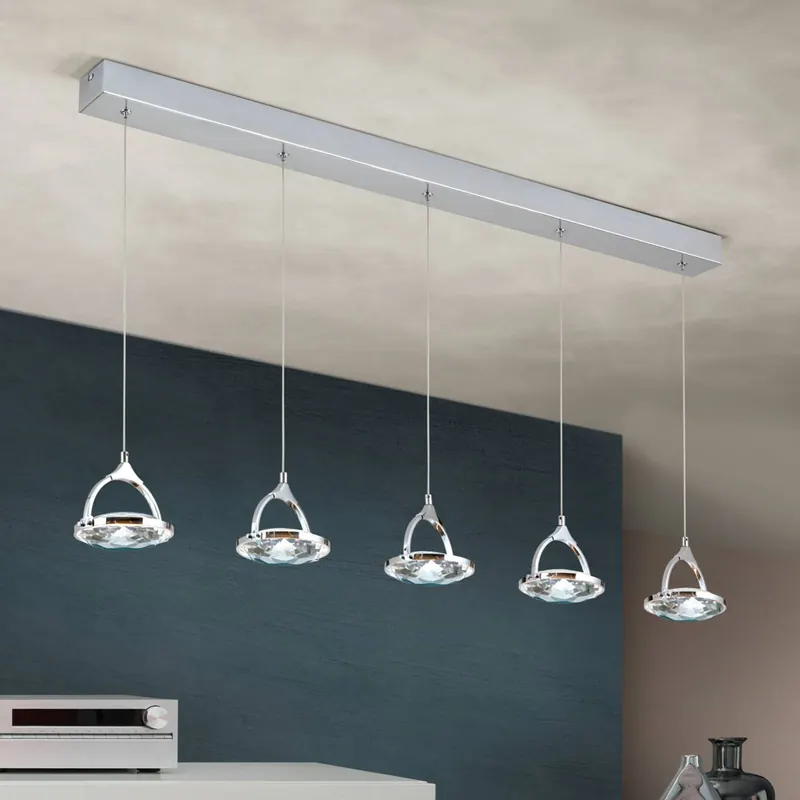 Żyrandol belka LED Moon, 5-pkt., chrom