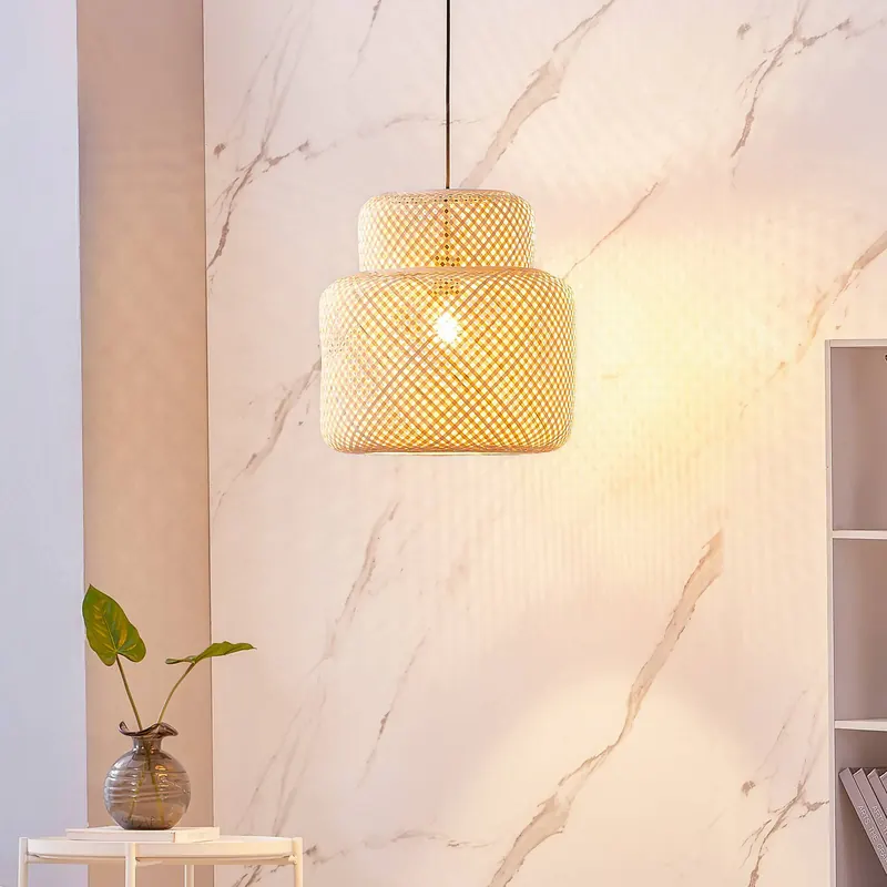 Lampa wisząca Lindby Venora, Ø 40 cm, jednopoziomowa, bambus, E27
