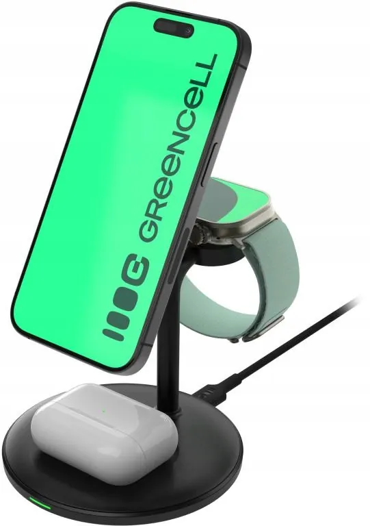 Ładowarka Indukcyjna Greencell MagScape 3w1 15W MagSafe IPhone AirPods