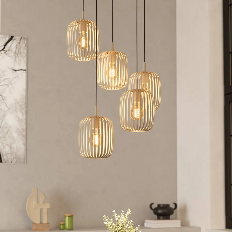 Lampa wisząca Romazzina, kolor piaskowy, stal, Ø 50 cm, 5-punktowa.