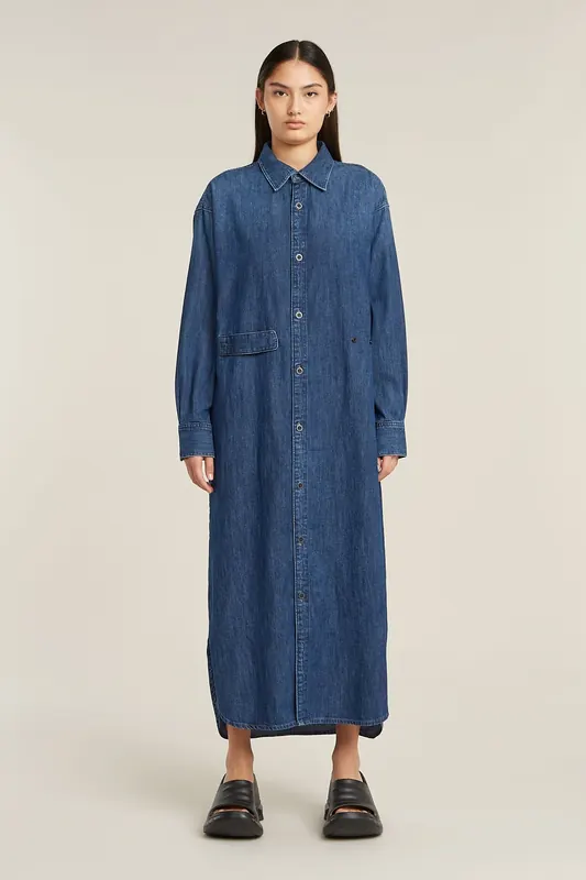 G-Star Long Tab Shirt Dress L/s Worn In Windward Maat: S | Maxi Jurken Outlet | Dames | Blauw