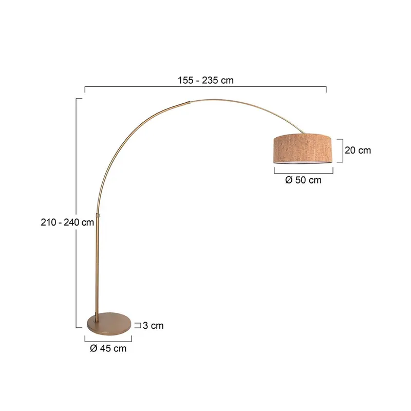 Lampa podłogowa łukowa Sparkled Light brązowo-brązowa 240 cm, korek