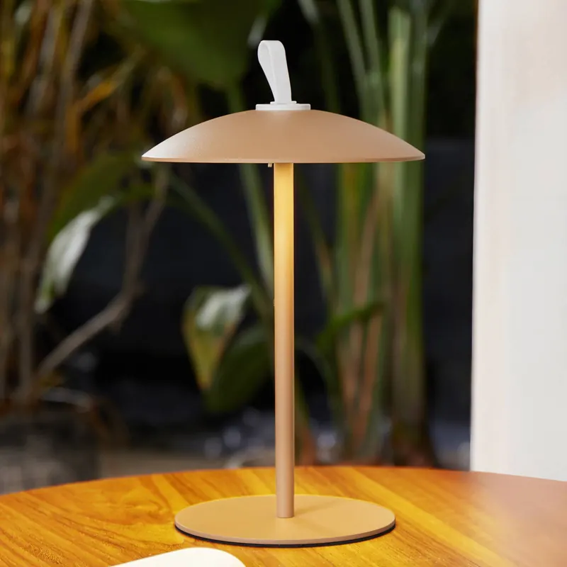Akumulatorowa lampa stołowa LED Kanani, brązowa, ściemniana