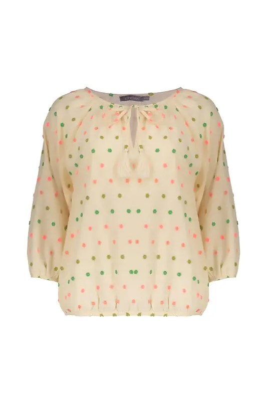 Geisha Top Ecru/green/blush Maat: XL | Longsleeves Outlet | Dames | Groen