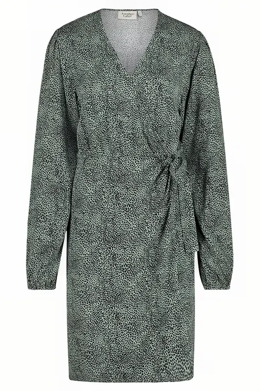 Another Label Mia Dress L/s Grey Green Animal Maat: S | Mini Jurken Outlet | Dames | Zwart