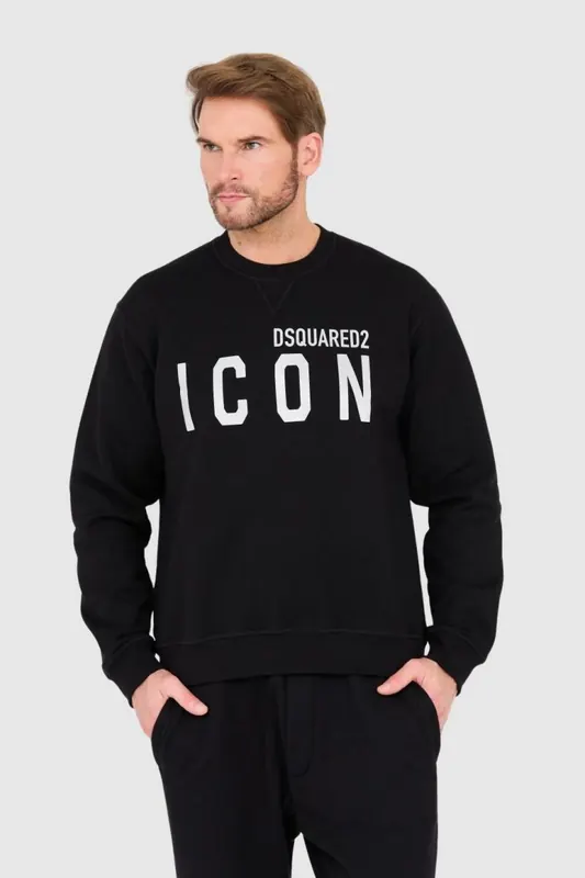 DSQUARED2 Czarna bluza męska z dużym srebrnym błyszczącym logo icon S