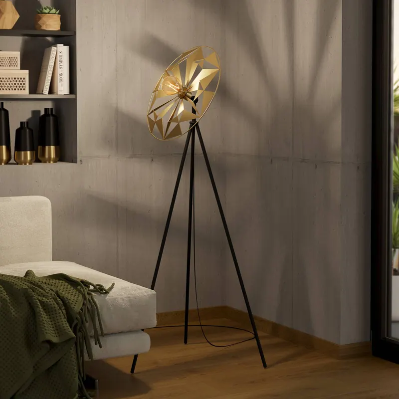 Lampa stojąca Castanuelo, czarna/złota