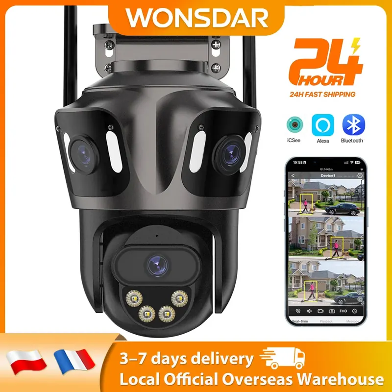 Kamera IP WONSDAR PTZ WiFi Zewnętrzna Kamera Monitoringu CCTV Trzy Ekrany Automatyczne Śledzenie Full HD Audio Kolorowy Obraz Aplikacja ICSEE