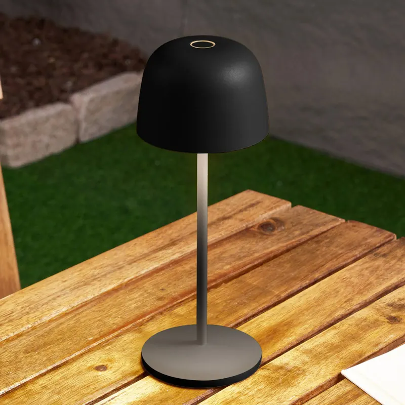 Lindby Lampa stołowa LED Arietty, czarna, ściemniana, IP65