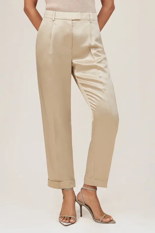 Reiss Satin Taper Trouser Neutral Maat: 12L | Pantalons Outlet | Dames | Beige