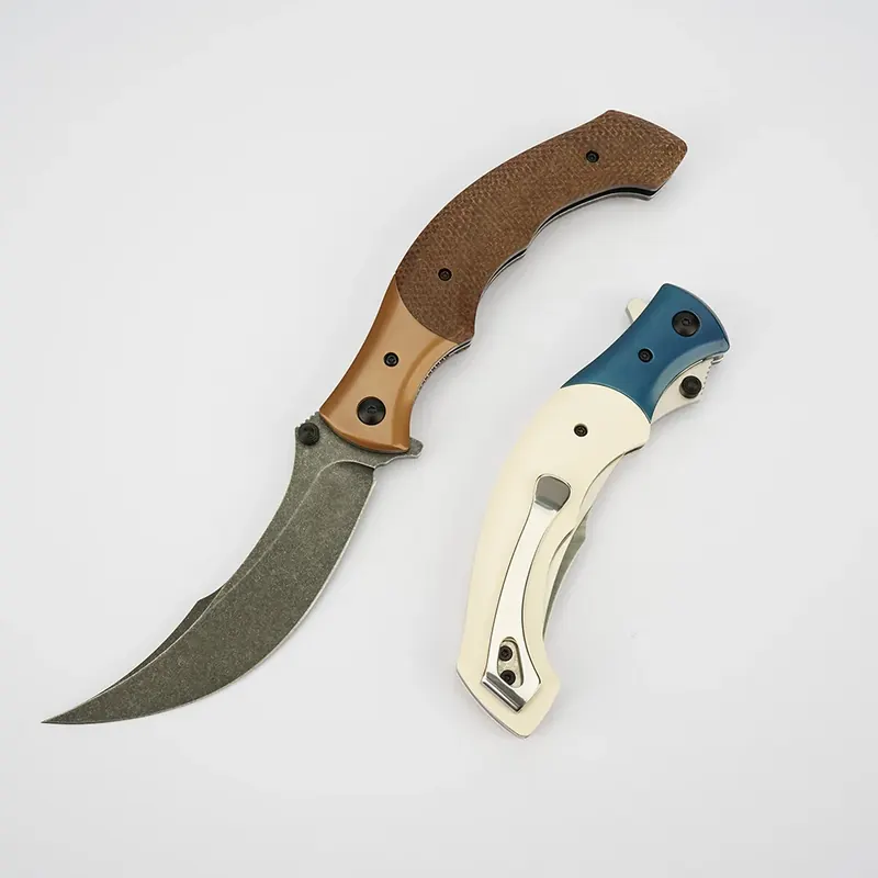 Nóż składany CR 7471 z zakrzywioną drewnianą rękojeścią, nóż myśliwski, wielofunkcyjny nóż bushcraftowy do survivalu w dziczy, przenośny nóż.