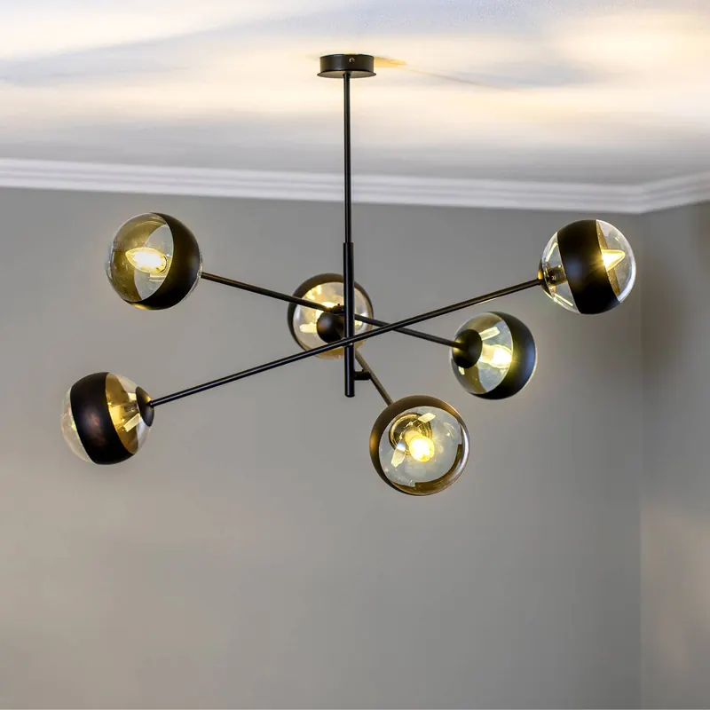 Lampa sufitowa Linear, czarna/przezroczysta, 6-punktowa