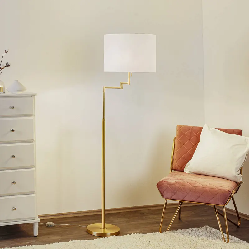 Lampa podłogowa Lilian, ściemniacz, mosiądz matowy