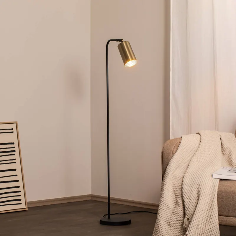Lampa stojąca Emek 4081, czarny, klosz w kolorze antycznego złota
