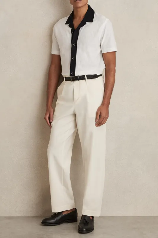 Reiss Ss Textured Colour Block Cuban Shirt White/navy Maat: XS | Casual Overhemden Outlet | Heren | Zwart