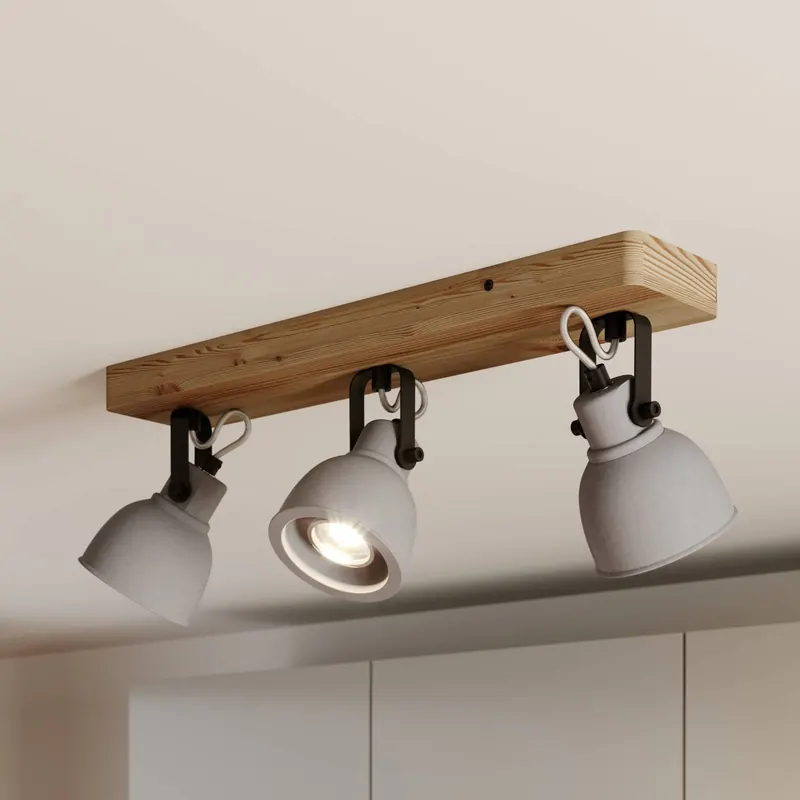 Spot Lindby Mitis, 50 cm, 3-punktowa, szary, drewno, beton, GU10