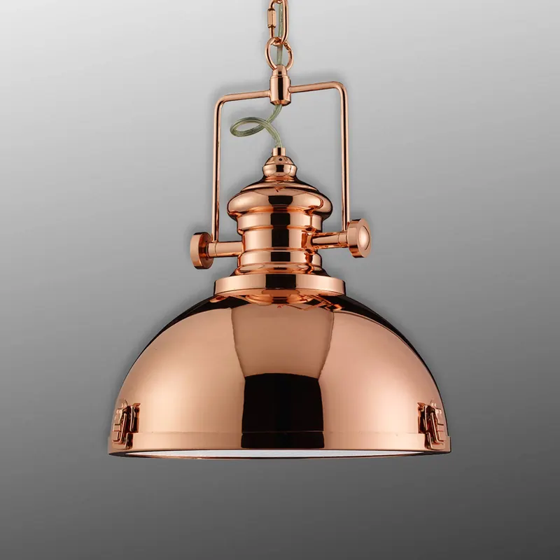Lampa wisząca z metalu, industrialny design, kolor miedziany