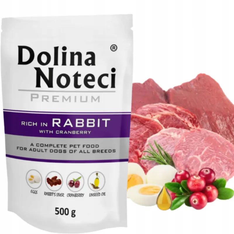 Mokra Karma Dla Psa Dolina Noteci Premium królik z żurawiną saszetka 500 g