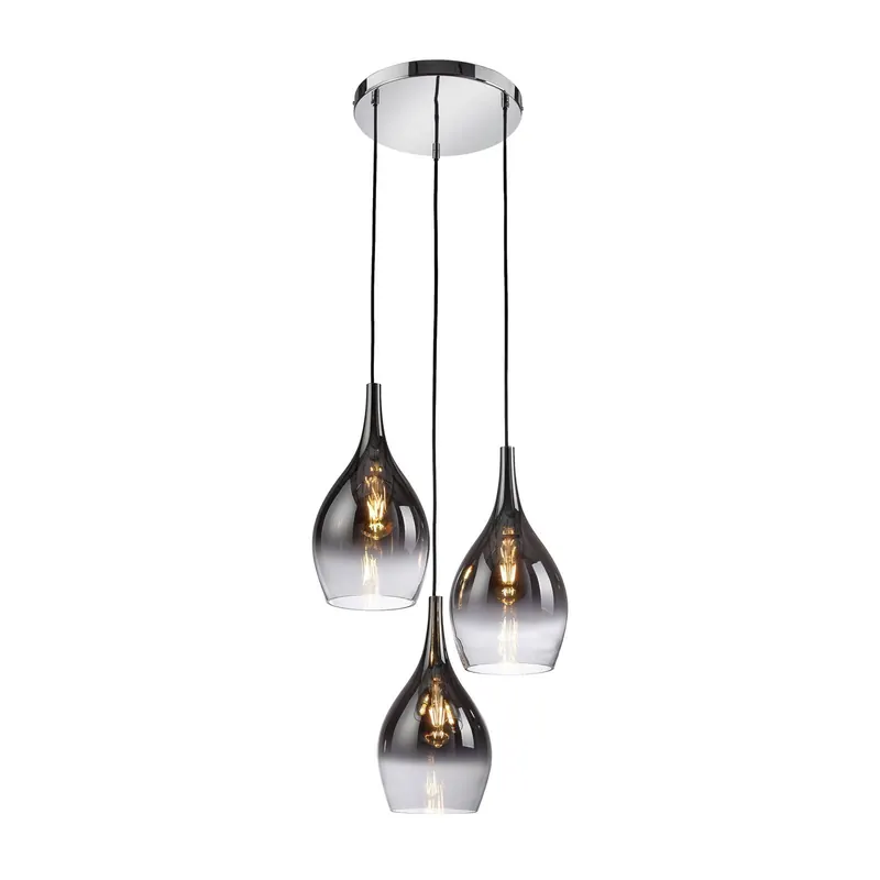 Paul Neuhaus lampa wisząca Pilua, dymny szary, szkło, 30cm, 3-punktowa.
