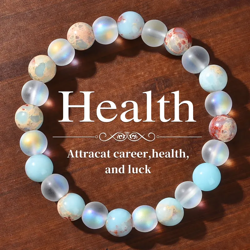 1-częściowa bransoletka z koralików Aura Quartz i Ocean Sediment - unisex - homeopatyczna biżuteria kryształowa - przynoszy obfitość - dobrobyt