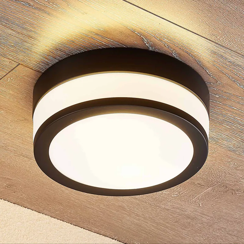 Lampa sufitowa Lindby Flavi, Ø 23 cm, czarna, szkło, IP44, E27