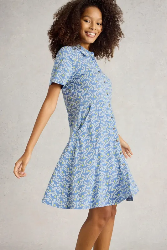 White Stuff Ria Jersey Shirt Dress Blue Print Maat: 12 PETITE | Blousejurken Outlet | Dames | Blauw