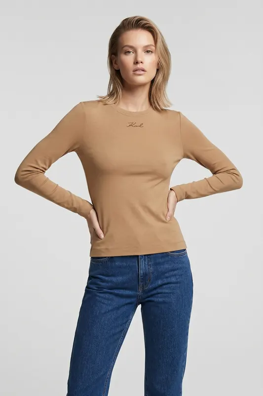 Karl Lagerfeld Modal Lslv Top Nougat Maat: M | Longsleeves Outlet | Dames | Bruin