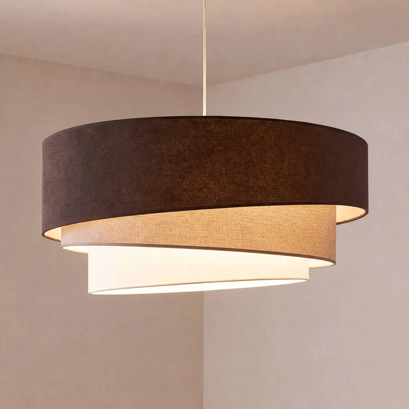 Lampa wisząca Trio, brązowo-beżowa, Ø 60 cm, tkanina, E27