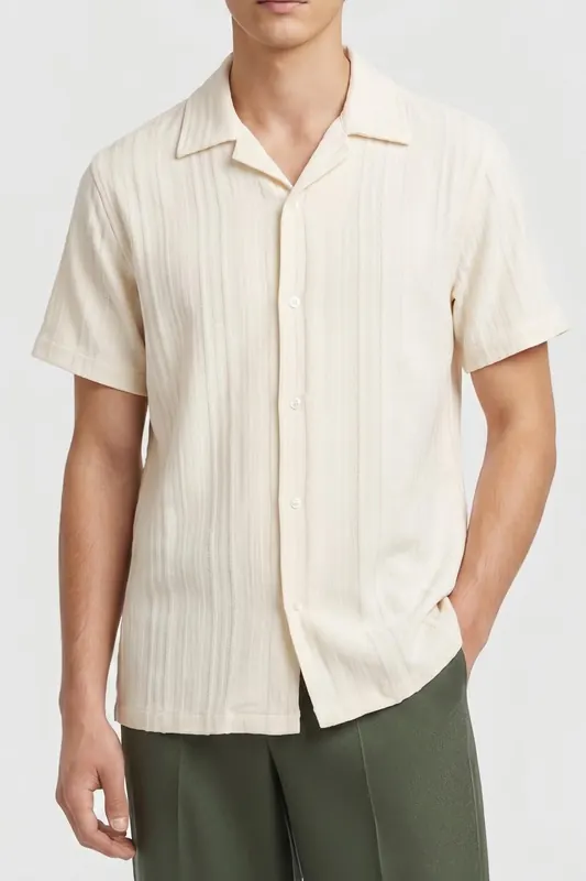 Reiss Textured Jersey Cuban Collar White Maat: M | Casual Overhemden Outlet | Heren | Wit