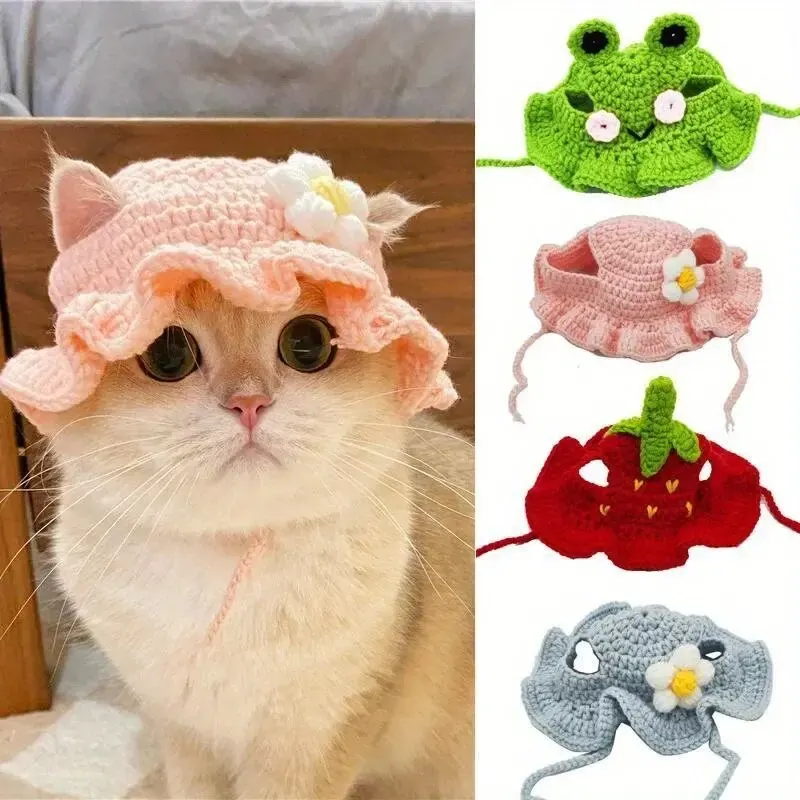 Czapka dla kociąt, dziergana, urocza, elegancka czapka dla kota, elastyczna, jesienno-zimowa czapka dla zwierząt, rekwizyty do sesji zdjęciowych dla szczeniąt, dekoracja, akcesoria dla kotów.