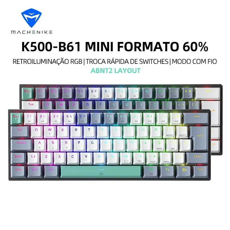 Machenike K500-B61 Mini mechaniczna klawiatura 60% ABNT2 Układ RGB Podświetlana klawiatura do gier NKRO