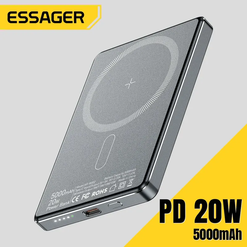Essager Cienki bezprzewodowy power bank Magnetyczny 20W 5000mAh Przenośna szybka ładowarka zewnętrzna do Magsafe do iPhone'a 16 15 14 13