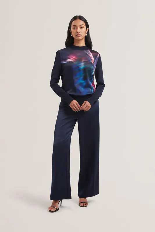 Ted Baker Moreena Printed Woven Front Jumper Navy Maat: 38 | Sweaters Outlet | Dames | Blauw