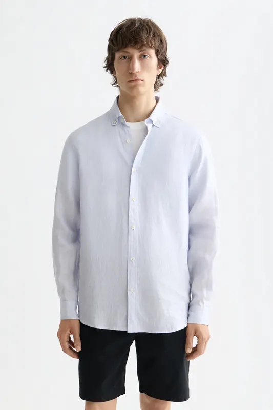 Scotch & Soda Nos Linen Regular-fit Shirt Shirt Blue Maat: L | Casual Overhemden Outlet | Heren | Blauw