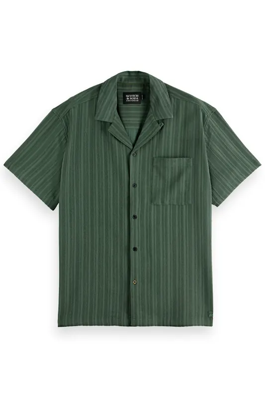 Scotch & Soda Tonal-striped Short-sleeved Shirt Thyme Maat: M | Casual Overhemden Outlet | Heren | Groen
