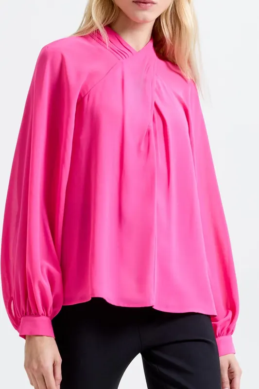 French Connection Eden Ggt Ls Wrap Blouse Fluro Pink Maat: S | Longsleeves Outlet | Dames | Roze