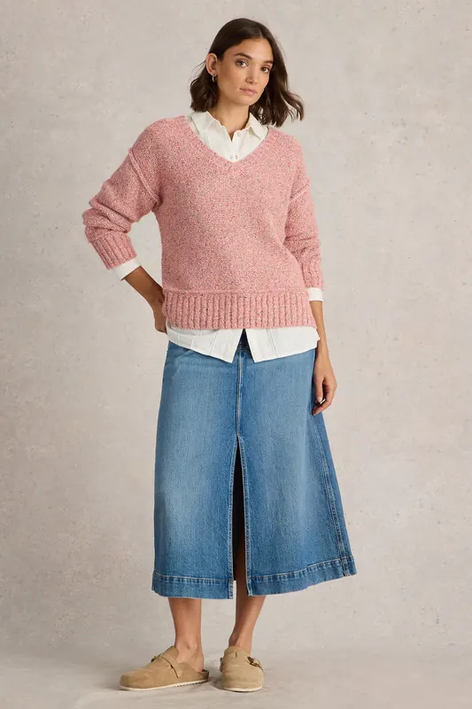 White Stuff Tammy Textured V Neck Light Pink Maat: 10 | Gebreide Truien Outlet | Dames | Roze