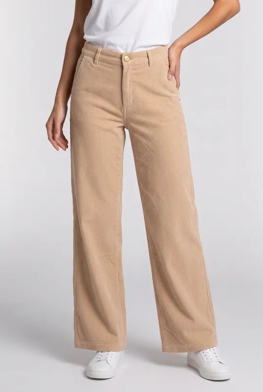Summum Woman Flare Fluid Stretch Cord Alpaca Maat: 42 | Wijde Broeken Outlet | Dames | Beige