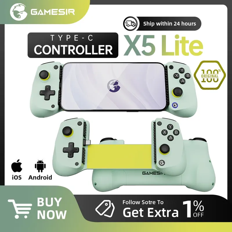GameSir X5 Lite Przewodowy kontroler do gier mobilnych typu C z joystickiem Halla dla iphone 15/Android/ipd mini/Y700
