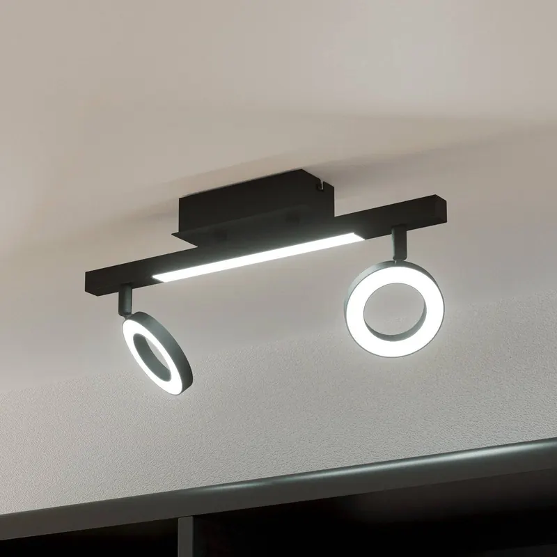 Reflektor sufitowy LED Cardillio 2 czarny z dwoma Ringami