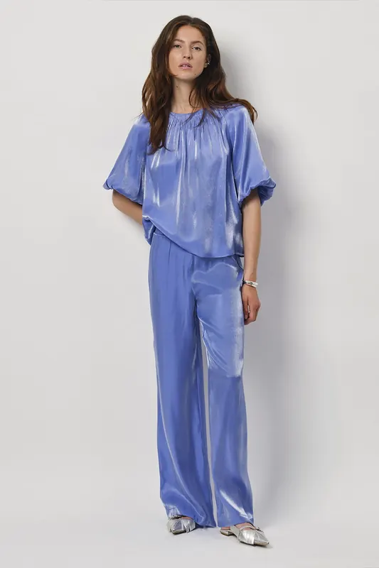 Dante6 Soir Shimmer Wide Leg Pants Cornflower Blue Maat: 34 | Wijde Broeken Outlet | Dames | Blauw