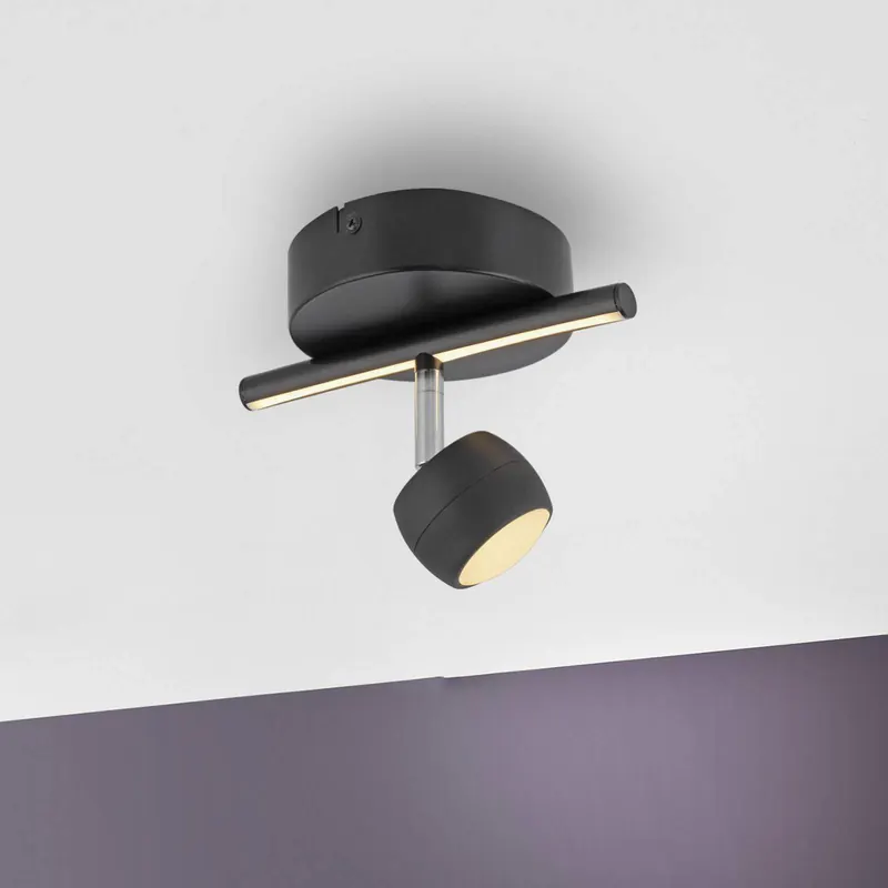 JUST LIGHT. Reflektor sufitowy LED Jarik, 1-punktowy, czarny, 3000 K