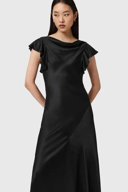 AllSaints Flora Dress Black Maat: 8 | Maxi Jurken Outlet | Dames | Zwart