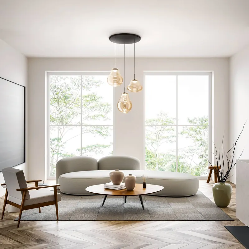 Lampa wisząca LED Deva, 3-punktowa, Ø 50 cm, bursztynowa, CCT, ściemniana