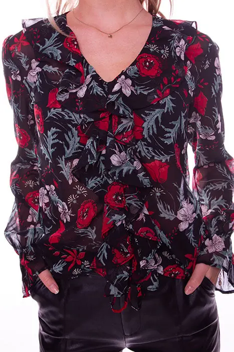 Colourful Rebel Joni Ruffle Flower Blouse Black Maat: XS | Blouses Outlet | Dames | Zwart