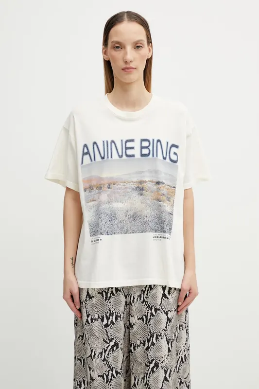 Anine Bing CADE TEE WILDFLOWERS - OFF WHITE t-shirt damski bawełniany
