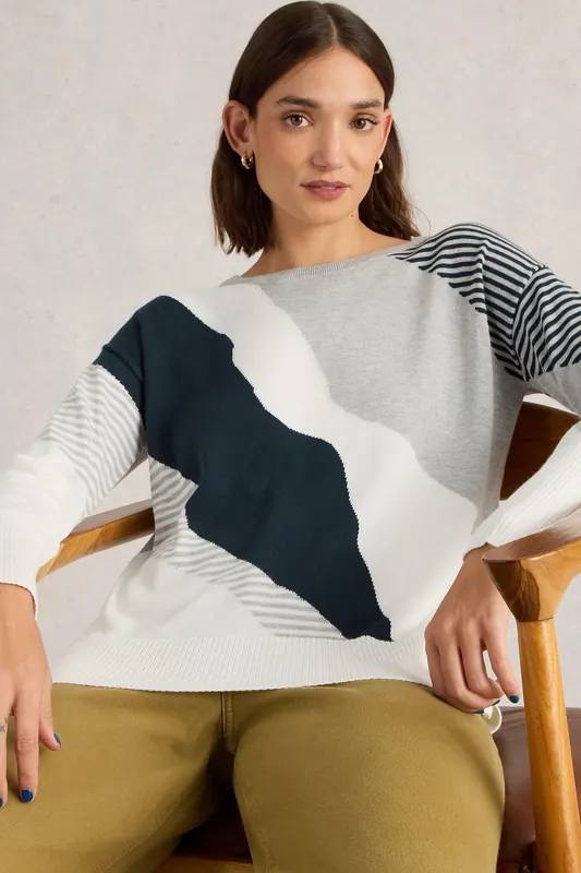 White Stuff Olive Abstract Jumper Grey Multi Maat: 18 | Sweaters Outlet | Dames | Grijs